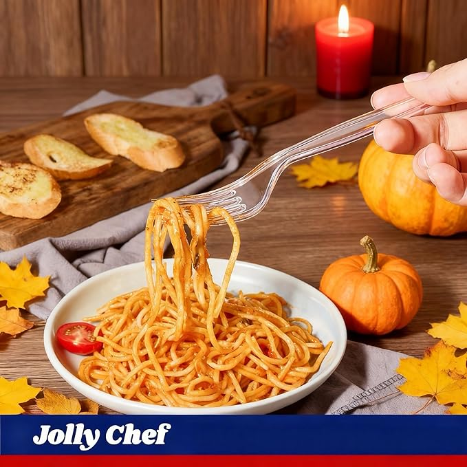 JOLLY CHEF [300 Count] Clear Plastic Forks,Heavy Duty Disposable Forks Plastic Utensils Perfect for Home, School, Party, Restaurant, Christmas or Daily use