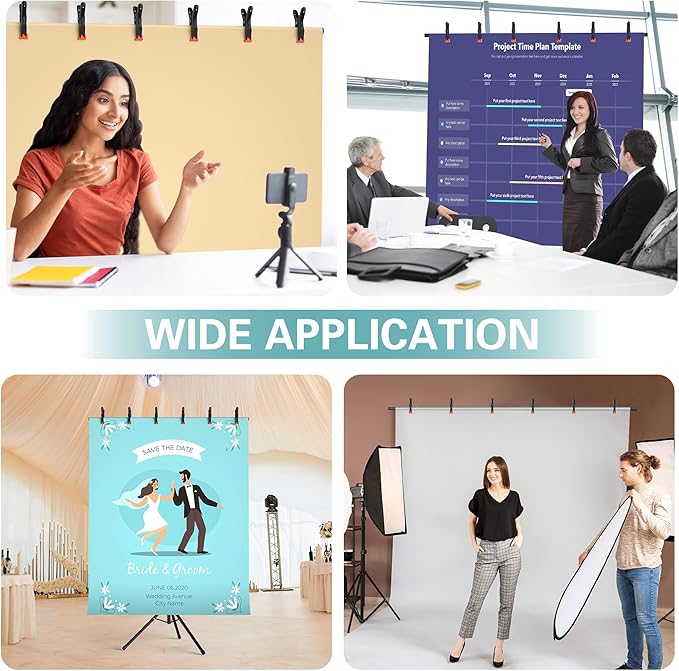 T-Shape Backdrop Stand 8x7.2FT, Height and Width Adjustable Background Stand for Parties,Green Screen Holder with 6 Spring Clamps