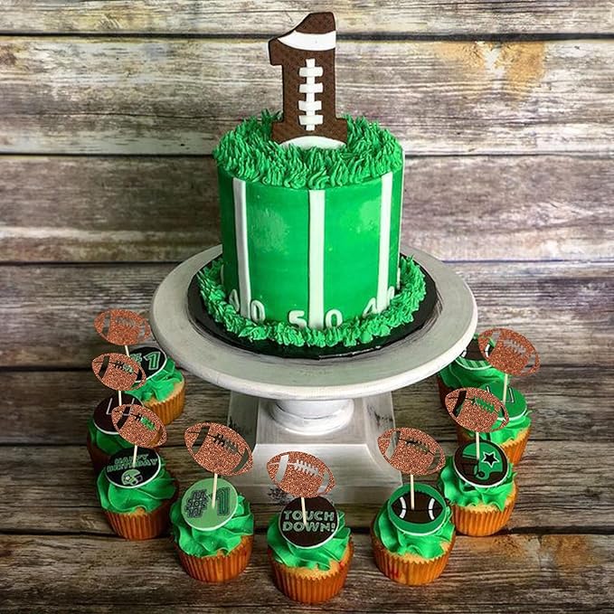 24Pcs Rugby Football Cupcake Toppers Rugby Ball Cupcake Picks Sports Ball Theme Cake Decoration for Rugby Super Baby Shower Kids Birthday Party Decorations Supplies