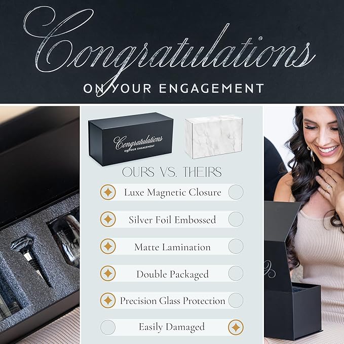 Engagement Gifts for Couples - Unique Fiance Gift for Him or Her! Whiskey Wine Glasses with Diamond Wine Stopper