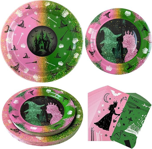 Witch and Princess Party Tableware Set for 25 Guests, Includes 9” and 7” Plates and Napkins, Princess & Witch Design, Disposable Girl Birthday Party Supplies for Magical Fairy Tale Theme Celebration