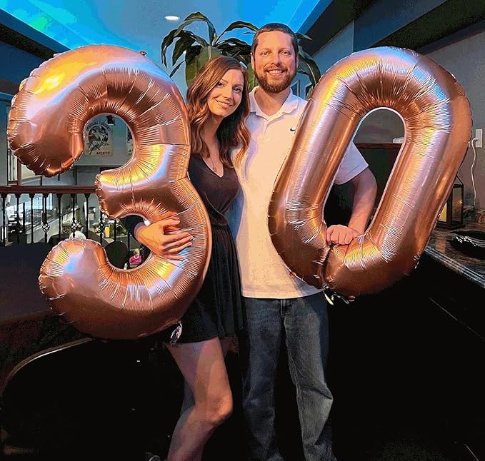 0 Balloon - Rose Gold Birthday Number Balloons, 40 Inch Large Foil Balloons for Men Women Boys Girls Rose Gold Themed Birthday Decorations