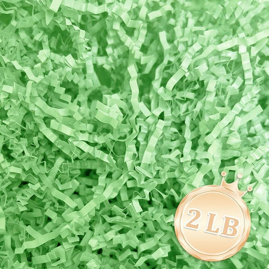 2 LB Light Green Crinkle Cut Paper Shred Filler Great for Gift Wrapping, Light Green Basket Fillers, Birthday, Halloween Thanksgiving Christmas Easter Party Decor Filling Supplies