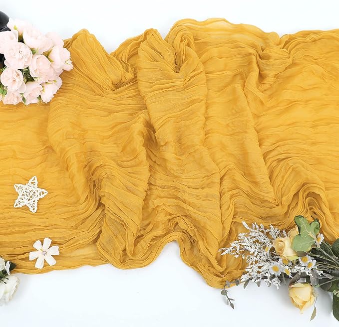 8 Pack Cheesecloth Table Runner Rustic Sheer Boho Gauze 35 x 120 Inch Centerpiece Cheese Cloth for Bridal Baby Shower Summer Spring Decorations Gold