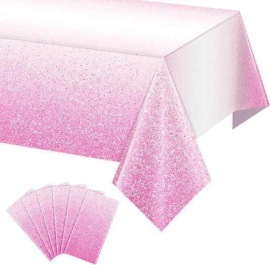 6 Pack Ombre Pink Plastic Tablecloth for Parties, Gradient Pastel Disposable Tablecloths for Rectangle Tables, Light Sprinkle Table Cover for Wedding Birthday Anniversary, 54 x 108 Inch