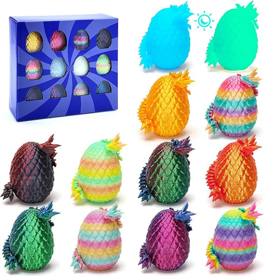 12PCS 3D Printed Dragon Eggs with Dragon Inside, Small Stocking Stuffers for Kids, 3D Printed Animals Dinosaur Eggs Fidget Toys for Teens, Fun Christmas Decorations Gifts for Girls Boys Party Favors