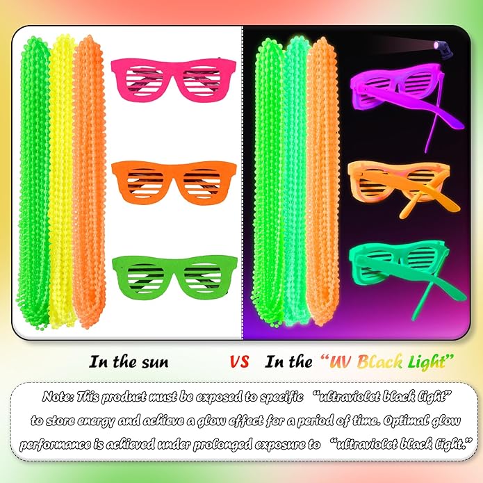 Glow in the Dark Beads Necklaces Glow Party Supplies, 33" Yellow Green Orange UV Black Light Necklaces for Glow Party Favors Night Accessories, Halloween Birthday Party Decorations