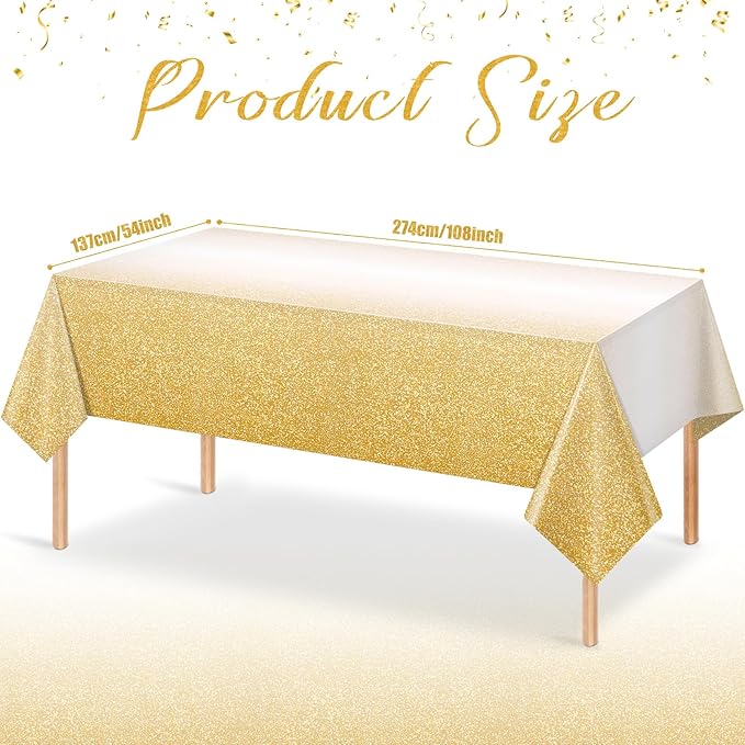 FunnyPars 3 Pack Ombre Gold Plastic Tablecloth for Parties, Gradient Yellow Gold Disposable Tablecloths for Rectangle Tables, Light Gold Table Cover for Wedding Birthday Anniversary Party, 54x108Inch