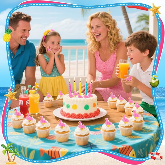 24 PCS Flamingo Cupcake Toppers Cupcake Rings Birthday Cupcake Toppers Tropical Flamingo Theme Cupcake Picks for Baby Shower Hawaiian Luau Aloha Summer Party