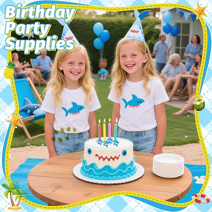 24 PCS Shark Cupcake Toppers Shark Fin Cake Toppers for Ocean Animals Theme Party Supplies Family Baby Shower Birthday Summer Holiday Beach Decorations