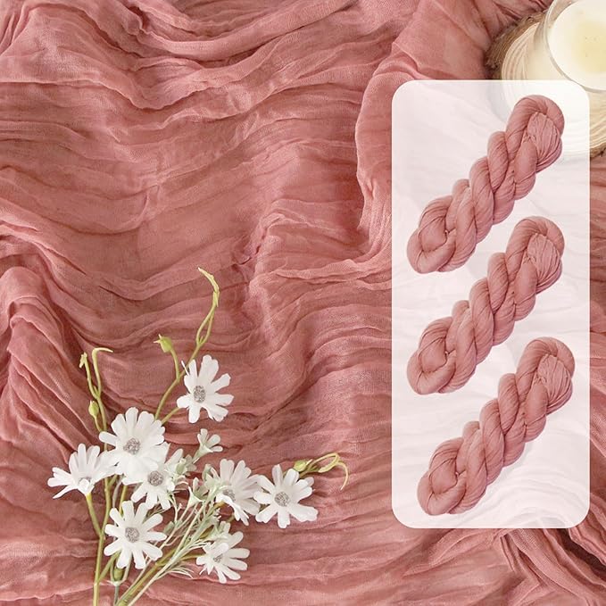 FEXIA 3 Pack Rose Pink Table Runner 35x120 Inches for Baby Shower Decoration Spring Easter Table Runner for Wedding Party First Communion Centerpiece Engagement Bridal Shower Boho Decoration