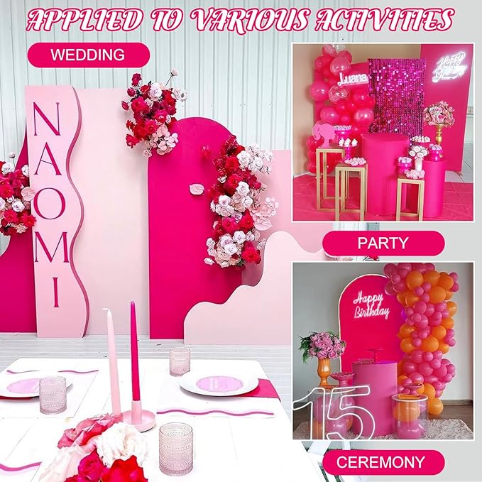 Metal Arch Stand and Cover Set,1 Fushia Spandex Fitted Backdrop with 1 Gold Wedding Arched Stand Frame for Parties Birthday Baby Shower Bridal Banquet Decoration (7.2FT)