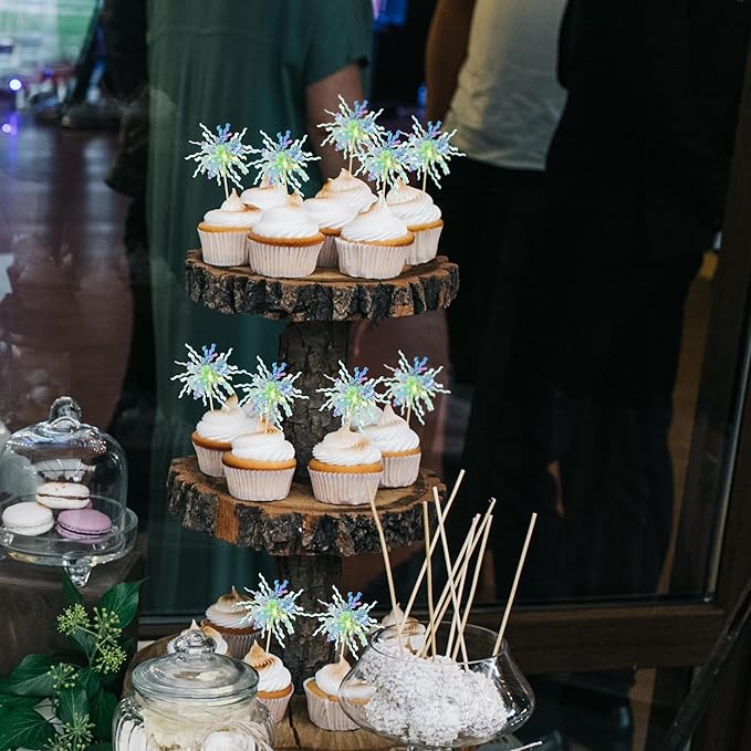 Gyufise 30Pcs Foil Firework Cupcake Toppers Sparkle Tinsel Cake Toppers Tinsel Drink Cake Decoration Cocktail Picks for Birthday Wedding Graduation Party Supplies Green