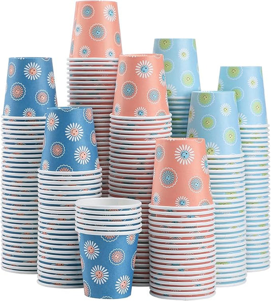 SIUQ 1200 Pack 3 oz Paper Cups, Disposable Bathroom Cups, Mini Mouthwash Cups, Small Cup 3 Ounce for Bathroom, Party, Picnic, BBQ, Travel(Daisy)