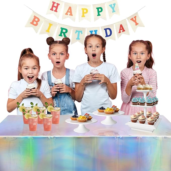 BRAVESHINE Disposable Iridescent Tablecloth - Holographic Table Cloths Rectangle Table Covers for Mermaid/Undersea/Frozen/Ocean Theme Party Decorations - 2 Pack, 54 x 108In