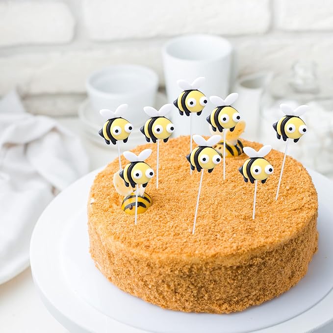 24Pcs Bumble Bee Cupcake Toppers Little Figurine Bee Cupcake Picks Oh Babee Cake Decorations for Bee Theme Baby Shower Kids Boys Girls Birthday Party Decoration Supplies