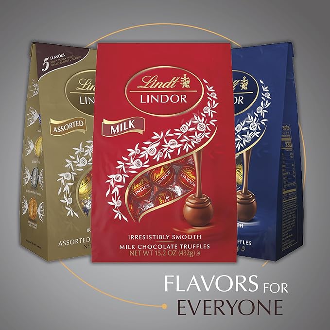 Lindt LINDOR Milk Assorted Chocolate Candy Truffles, Chocolate Candy with Smooth, Melting Truffle Center, 15.2 oz. Bag (Pack of 2)