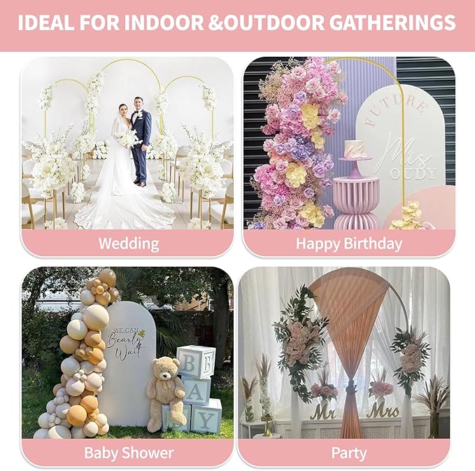 Wedding Arch Backdrop Stand 6FT Gold Metal Arch Backdrop Stand for Wedding Baby Shower Birthday Party Balloon Arch Stand Graduation Celebration Decorations