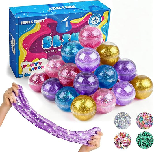 24 Pack Clear Slime Kit for Kids - Glitter Crystal Slime Kit for Girls 8-12 with Sequins, Non Sticky Stress Relief Toys for Kids & Adults, Princess Toys, Party Favors, Stress Relief, Classroom Prizes
