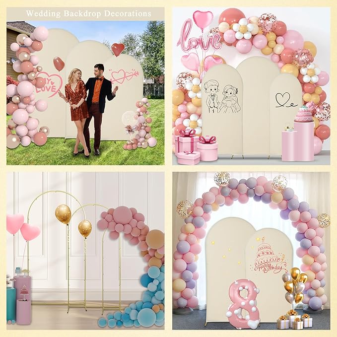 Wedding Arch Backdrop Stand Set of 3, (6, 6.6, 7.2) Metal Arch Backdrop Stand with Wedding Arch Cover, Wedding Balloon Arch Backdrop Stand for Birthday, Baby Shower, Anniversary