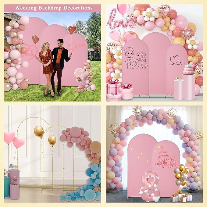 Wedding Arch Backdrop Stand Set of 3, (6, 6.6, 7.2) Metal Arch Backdrop Stand with Wedding Arch Cover, Wedding Balloon Arch Backdrop Stand for Birthday, Baby Shower, Anniversary