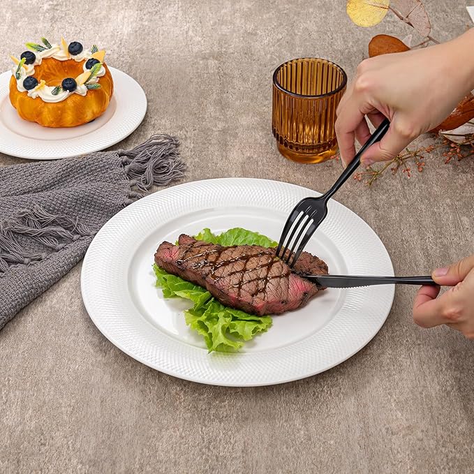 Rubtlamp 90Pcs Plastic Black Silverware, New Year black Disposable Cutlery, Plastic Utensils Heavy Duty include 30 Disposable Knives,60 plastic Forks and Spoons, black Cutlery For New Year Party