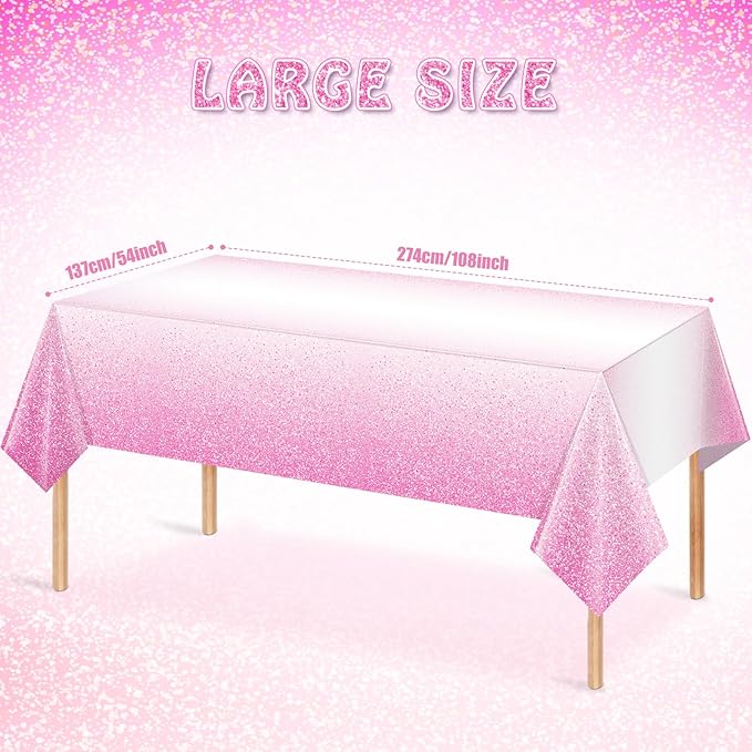 6 Pack Ombre Pink Plastic Tablecloth for Parties, Gradient Pastel Disposable Tablecloths for Rectangle Tables, Light Sprinkle Table Cover for Wedding Birthday Anniversary, 54 x 108 Inch