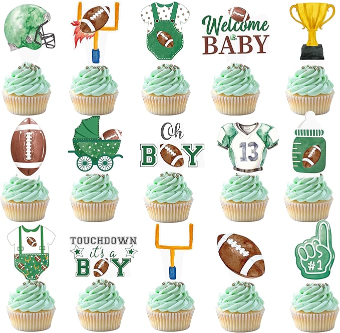 Football Baby Shower Cupcake Toppers Football Themed Oh Baby Party Supplies 48Pcs Touch Down Cake Decorations It's A Boy Cupcake Picks for Sport Welcome Baby Boy Party Decor