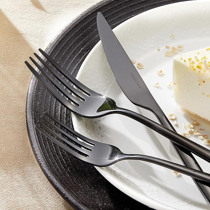 KINGSTONE Silverware Set, 20-Piece Flatware Set Cutlery Set Premium 18/10 Stainless Steel, Tableware Include Forks Knives Spoons for Home Kitchen Restaurant Wedding, Dishwasher Safe,Black