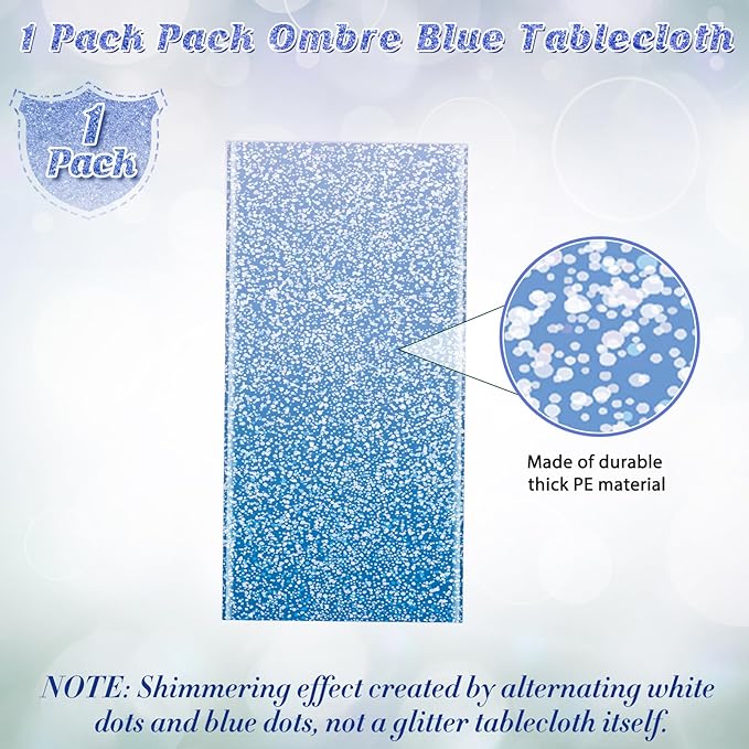 FunnyPars 1 Pack Ombre Blue Plastic Tablecloth for Parties, Gradient Pastel Blue Disposable Tablecloths for Rectangle Tables, Sprinkle Table Cover for Wedding Birthday Anniversary Party, 54 x 108Inch