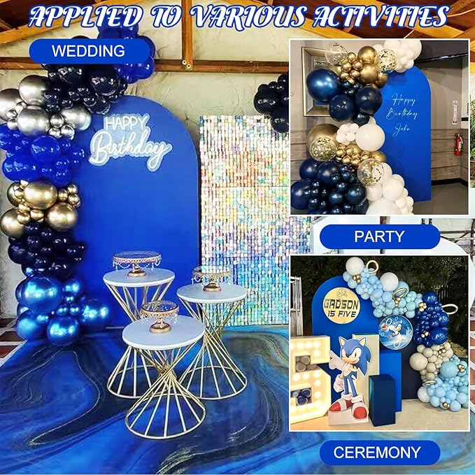 Metal Arch Stand and Cover Set,1 Royal Blue Spandex Fitted Backdrop with 1 Gold Wedding Arched Stand Frame for Parties Birthday Baby Shower Bridal Banquet Decoration (6.6FT)