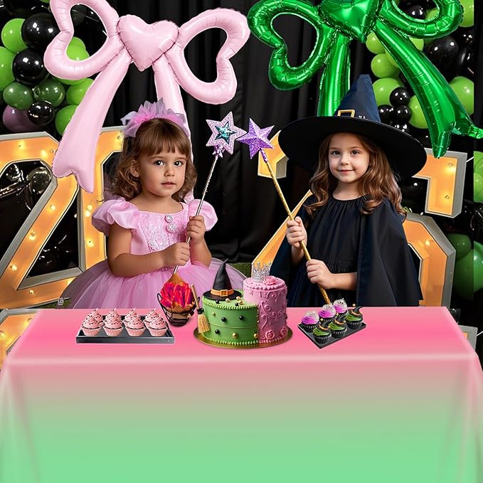 AFZMON 3 Pack Witch Birthday Party Decorations Tablecloth, Pink and Green Disposable Rectangle Plastic Table Decors Cloth for Kids Baby Shower Wedding Party Supplies, 54 x 108Inch