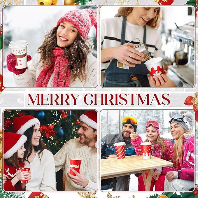 Yungyan 60 Sets Christmas Disposable Coffee Cups with Lids 12 oz Snowman Paper Cups Xmas Hot Cocoa To-go Coffee Mug for Hot Cold Drinks Chocolate Tea Beverage Christmas Party Supplies