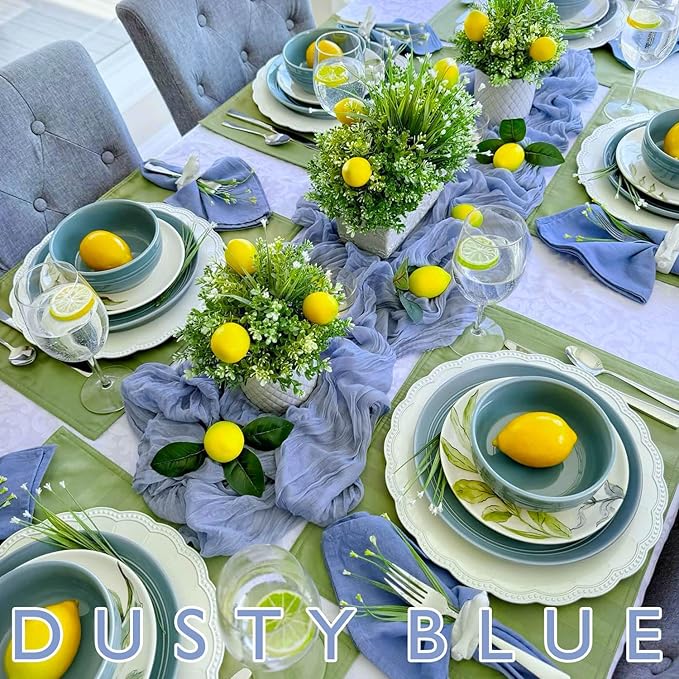 8 Pack Cheesecloth Table Runner Rustic Sheer Boho Gauze 35 x 120 Inch Centerpiece Cheese Cloth for Bridal Baby Shower Summer Spring Decorations Dusty Blue