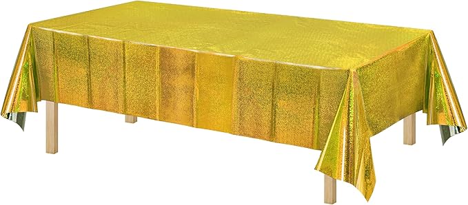 BRAVESHINE Gold Tablecloth Disposable Table Covers - Plastic Rectangle Table Cloth for New Years/Christmas/Men Birthdays/Engagement/Anniversary/Luau Party Decorations - 2 Set 108" x 54"