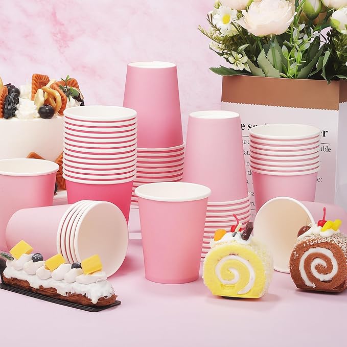 URATOT 60 Pieces 9 Ounce Disposable Paper Cups Gradient Pink Party Cups Drinking Cups for Party, DIY, and Holiday, 4 Colors
