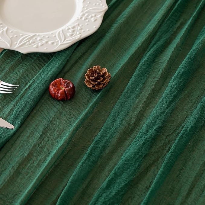 Table Runner Emerald Green Cheesecloth Gauze 120 Inch 10 FT Rustic Boho Cheese Cloth Table Decor for Wedding Baby Bridal Shower Party Long Sheer Vintage Christmas Decorations
