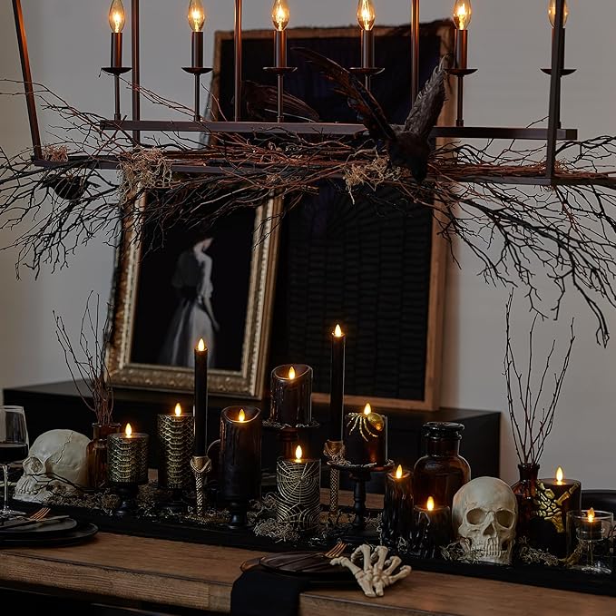 Luminara Set of 2 Moving Flame Flameless Tealight (1.4" x 2") Battery Operated Plastic LED Tea Light - Smooth Matte Finish- Black