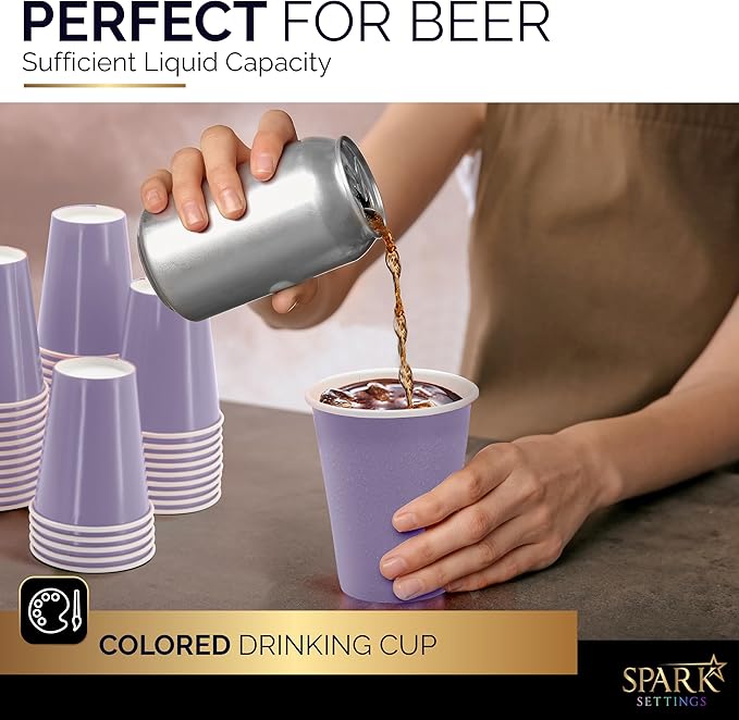 Disposable Paper Cups, 8 oz. Lavender Paper Coffee Cups, Strong and Sturdy Coffee Disposable Cups for Party, Wedding, Thanksgiving Day, Christmas, Halloween Hot Cups, Pack of 20