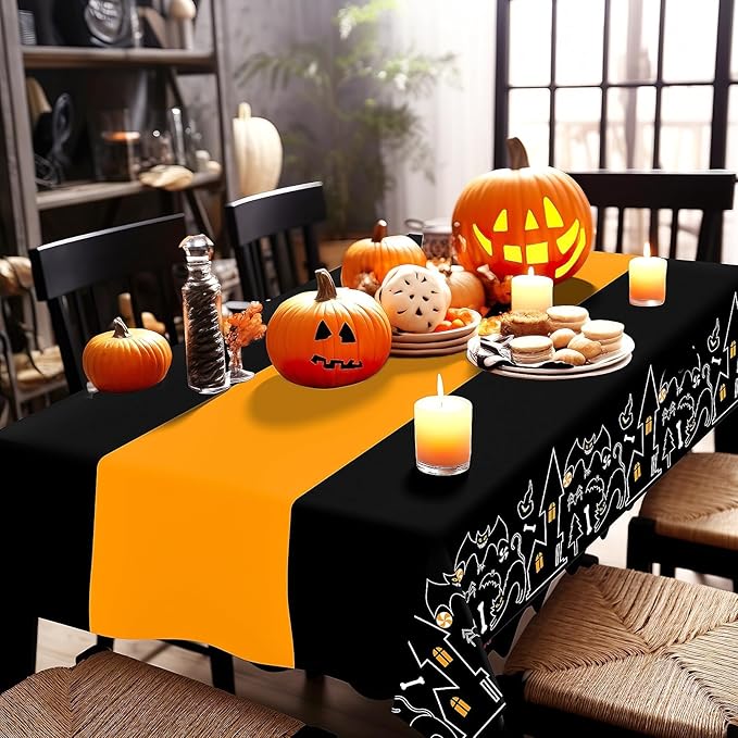 Childom 3 Pack Halloween Tablecloths,Disposable Plastic Tablecloths 54" x 108" Halloween Decorations,Plastic Table Cover for Birthday,Party Supplies,Holiday Table Cloth for Home,Dinner,Indoor,Outside