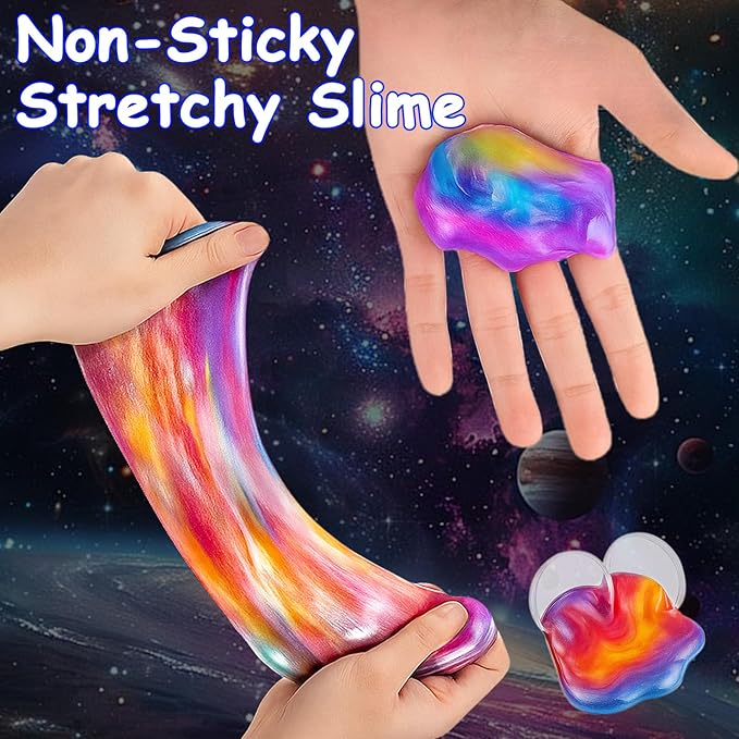 24 Pack Slime Party Favors, Galaxy Slime Balls Soft DIY Toys Stretchy and Non Sticky Stress Relief Safe Toys for Kids Girls Boy Classroom Prizes Birthday Gifts Halloween Christmas Party Favors