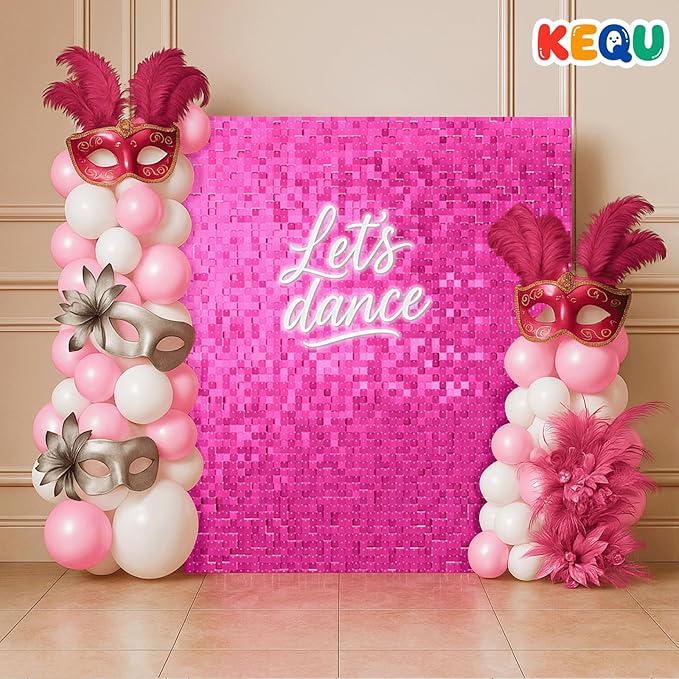 Shimmer Wall Sequin Backdrop, 24pcs Square Shimmer Wall Sequin Backdrop, DIY Party Shiny Decor for Wedding, Birthday, Anniversary, Graduation, Holiday&Home Background Supplies (Hot Pink)