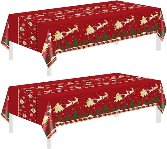Christmas Tablecloth,2 Pack Disposable Plastic Tablecloths for Rectangle Tables 54"x108",Christmas Decorations,Red Reindeer Table Cloths for Home,Dinner,Xmas Table Cover for Outdoor,Picnic,Birthday