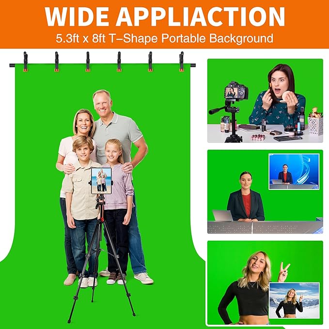 Portable T-Shape Backdrop Stand Support Kit 8x7.2ft, Adjustable Photography Green Screen Backdrop Stand for Parties, Photography Videography Studio (8×7.2Ft)