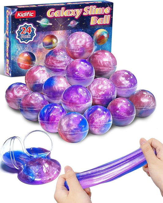24 Pack Galaxy Slime Party Favors, Non-Sticky, Stress Relief Treasure Box for Classroom Prizes Party Supplies, Student Gifts Goodie Bags Stocking Stuffers for Kids Boys Girls
