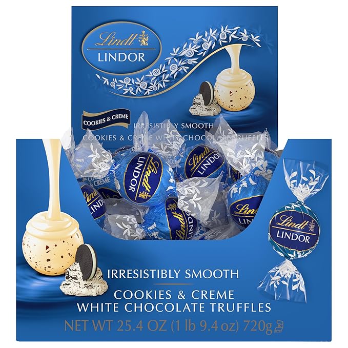Lindt LINDOR Cookies and Creme White Chocolate Candy Truffles with Smooth, Melting Truffle Center, 25.4 oz., 60 Count