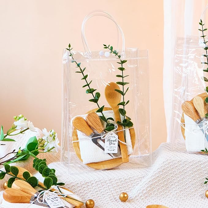 55Pcs Baby Shower Prizes for Game Winners 6 Sets Cheese Board Spoon Fork Butter Spreaders Plaid Towel Thank You Card and Gift Bags for Baby Shower Wedding Bridal Shower Favors (Round Shaped)