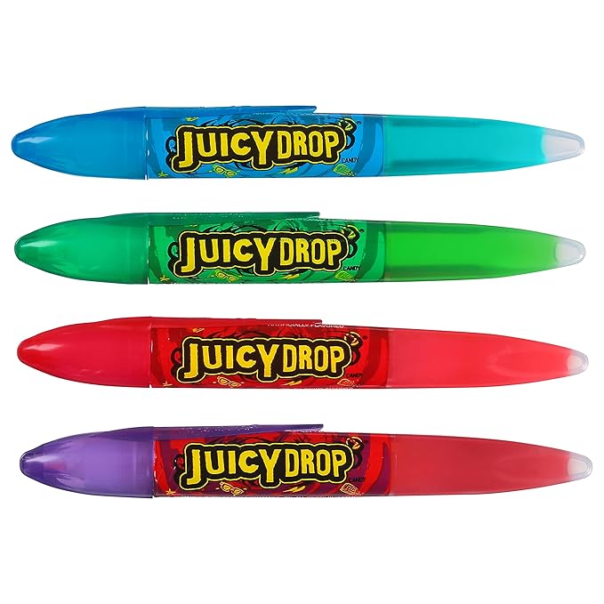 Juicy Drop Sour Candy Gel Pens – 12 Ct Full Size Candy Variety Pack, Assorted Fruity Flavors, Fun Sour Candy Party Favors & Goodie Bag Gifts for Kids, Great Stocking Stuffers & Holiday Treats