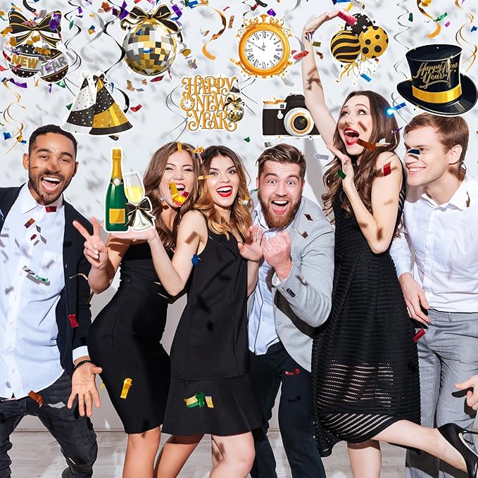 Gatherfun Happy New Year Party Decorations - New Years Eve Party Supplies Kit, New Year Hanging Swirls for New Years Decorations Celebration