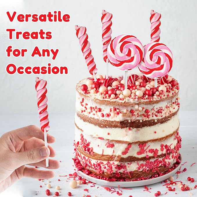 24 Red, Pink and White Lollipops Individually Wrapped - 18g Swirl and 12g Twisty Suckers